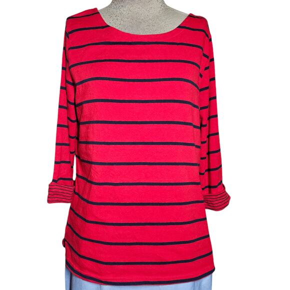 Red Striped Cotton Blend Top Size Large Petite - Picture 1 of 4